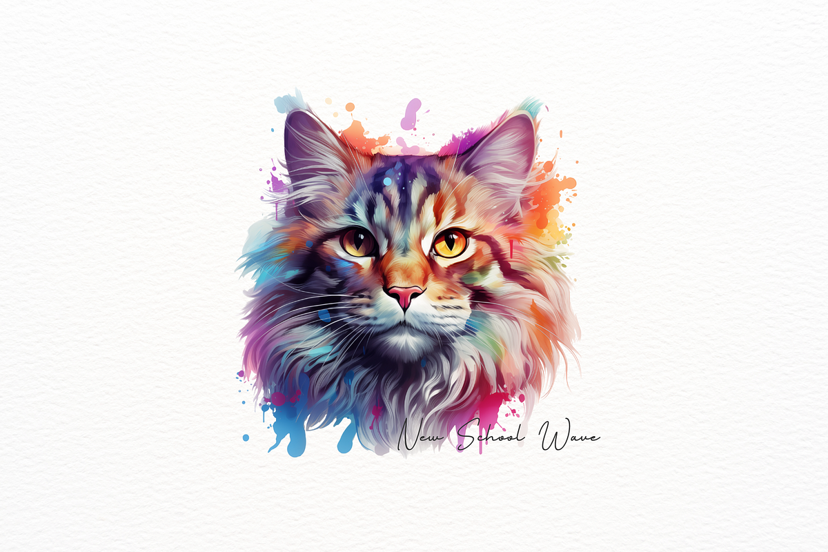 Cat Portraits with Paint Splashe, a Decorative Illustration by New-School-Wave (Photo 3 of 5)