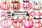 Pink Halloween Pumpkin Clipart, an Illustration by Black Bird Studio (Thumbnail 1 of 6)