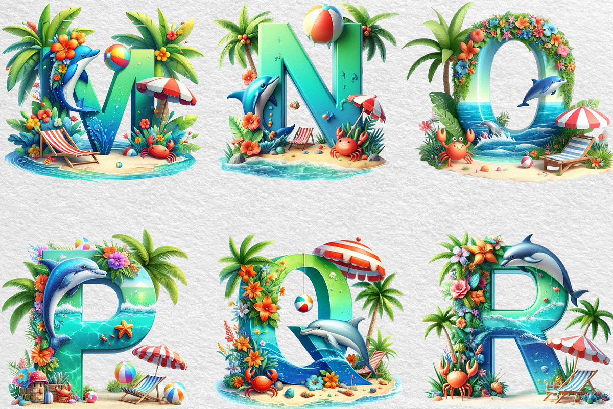 Summer Beach Doodle Alphabet Clipart, an Illustration by Black Bird Studio (Photo 6 of 6)