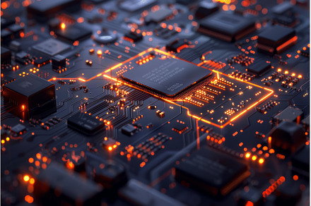 Complex electronic circuit board cpu, a Technology Photo by Ylivdesign
