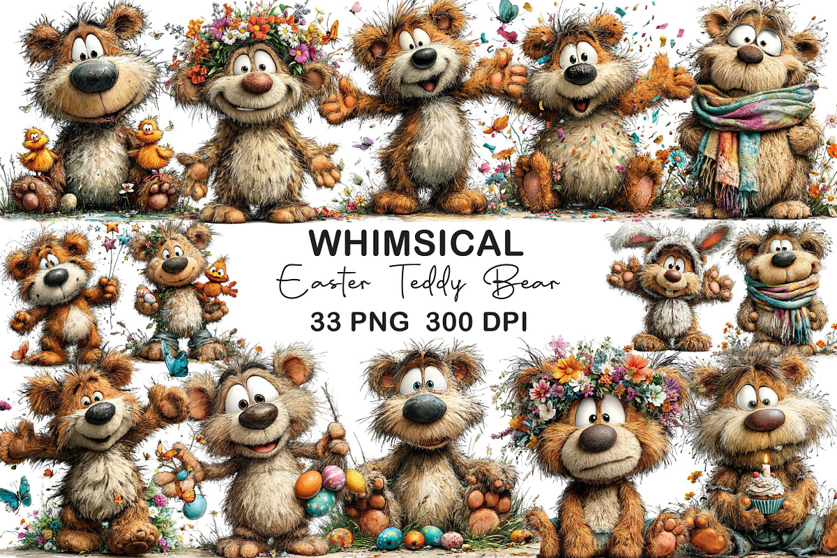 Whimsical Easter Teddy Bear Clipart, an Illustration by CraftArtStudio (Photo 1 of 6)