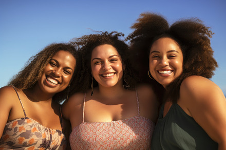 A group photo of diverse plus size women in stylish swimsuits en, a Person Photo by designvectx
