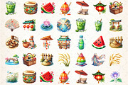 Watercolor Japanese Summer Clipart, an Illustration by DreamCafeArt (Thumbnail 2 of 7)