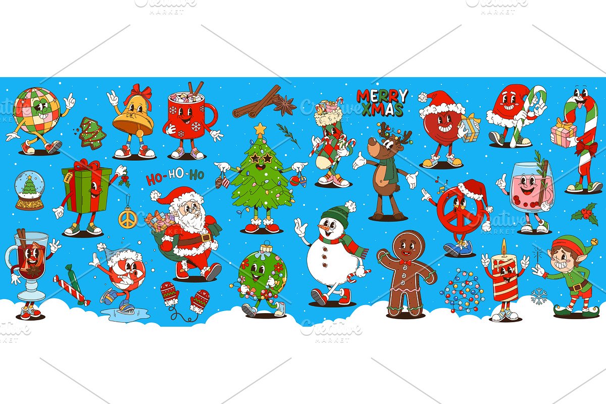 Retro cartoon groovy Christmas, a Seasonal Illustration by Buch&Bee