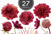 Burgundy Botanical Boho clipart set, an Illustration by KarinkaBU (Thumbnail 3 of 9)