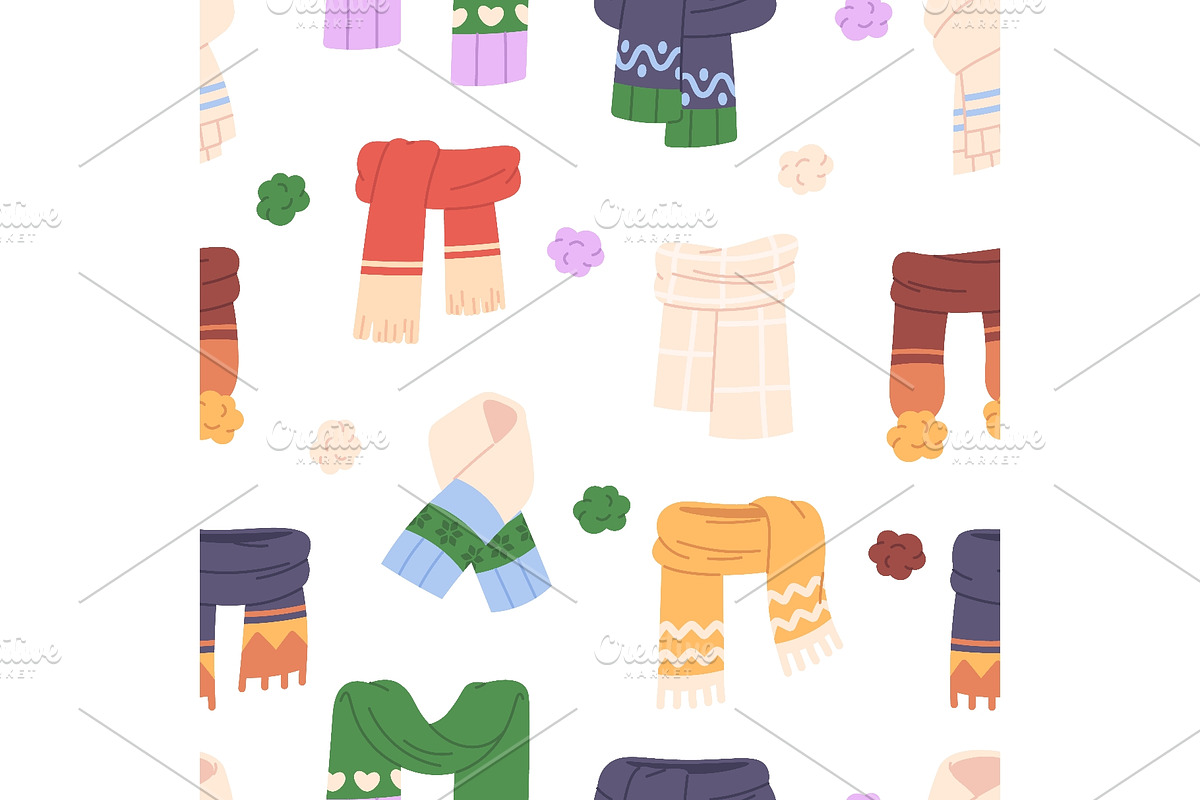 Winter knit scarves seamless pattern, an Object Illustration by LadadikArt (Photo 1 of 3)
