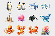 Watercolor Sea Life Kawaii Clipart, a Seasonal Illustration by Design Market (Thumbnail 4 of 5)