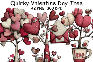 Quirky Valentine Day Tree Clipart, an Illustration by CraftArtStudio