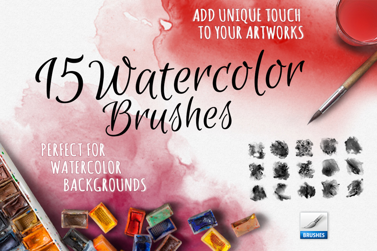 15 Watercolor Handmade Brushes, a Brush Add-On by SMPL Market