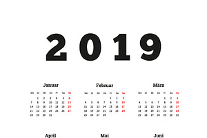 2019 Year Simple Calendar On German