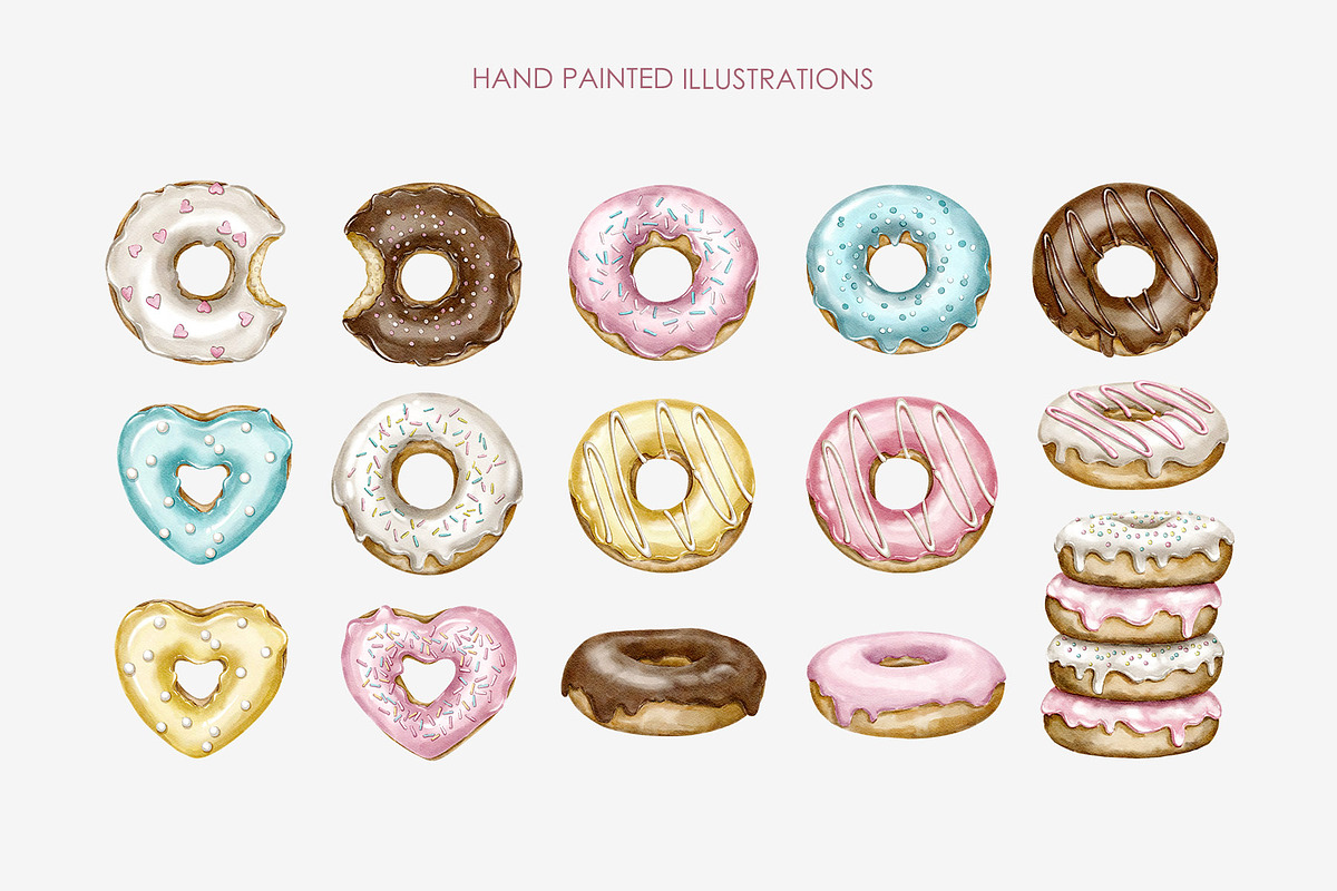 Watercolor donuts clipart, a Food Illustration by AquarelleSpace (Photo 2 of 4)