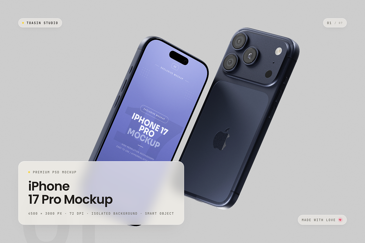 iPhone 17 Pro Mockup, an iPhone Mockup by Toasin Studio (Photo 1 of 7)