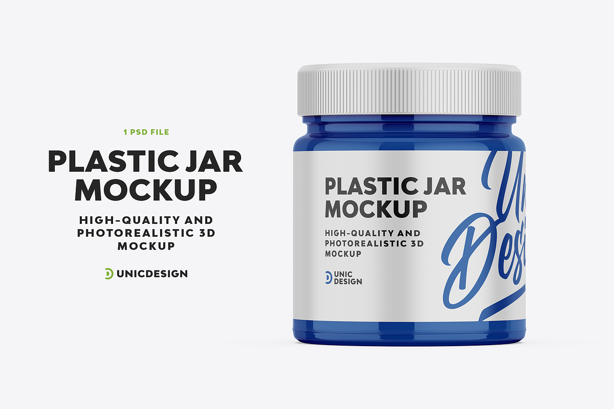 Plastic Jar Mockup, a Cups & Container Mockup by UnicDesign (Photo 1 of 3)