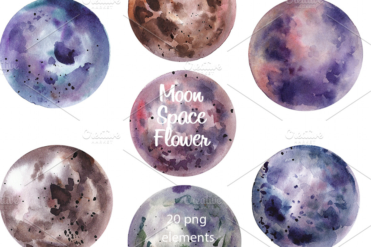 Moon Space Flower Spring clipart, an Illustration by SparklePixieStudio (Photo 3 of 4)