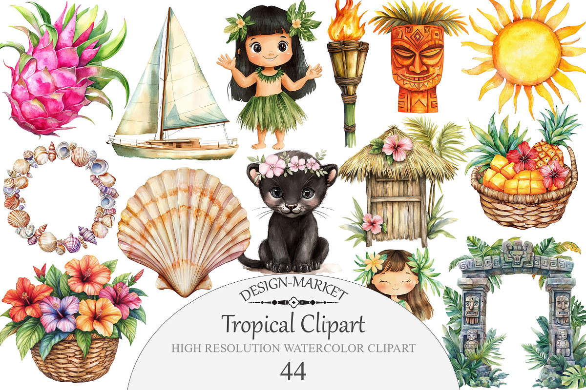 Tropical Clipart Bundle, an Illustration by Design Market (Photo 1 of 5)