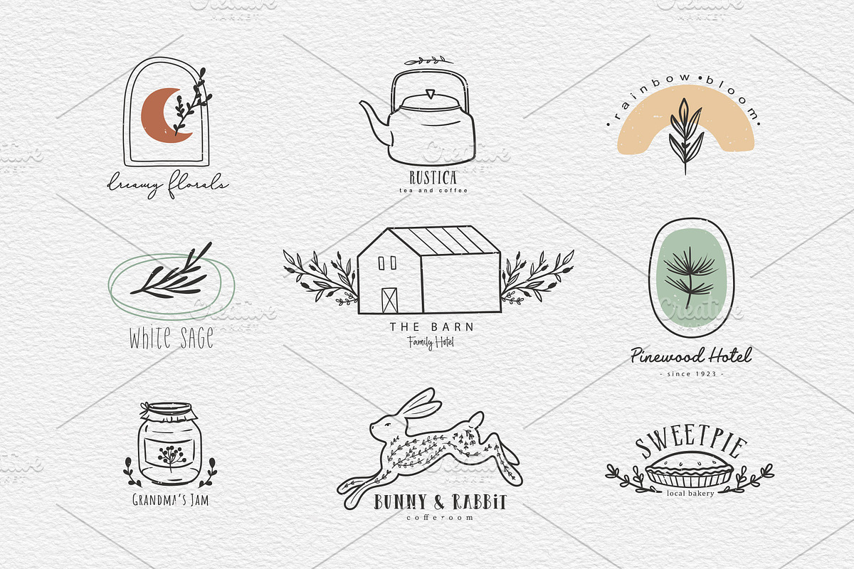 Rustic floral doodles and logos, an Animal Illustration by harmonia_green_art (Photo 5 of 12)