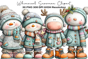 Whimsical Snowman Clipart, an Animal Illustration by Black Bird Studio