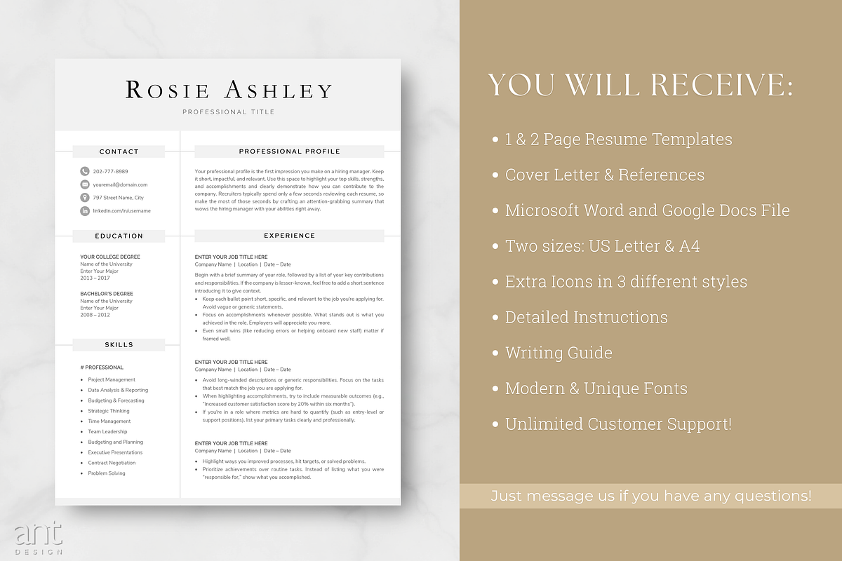 Modern Resume Template - Rosie, a Resume Template by AntDesignStudio (Photo 7 of 9)