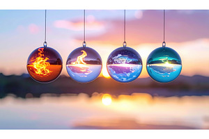 Four glass spheres suspended with, an Arts & Entertainment Photo by Igor Tichonow