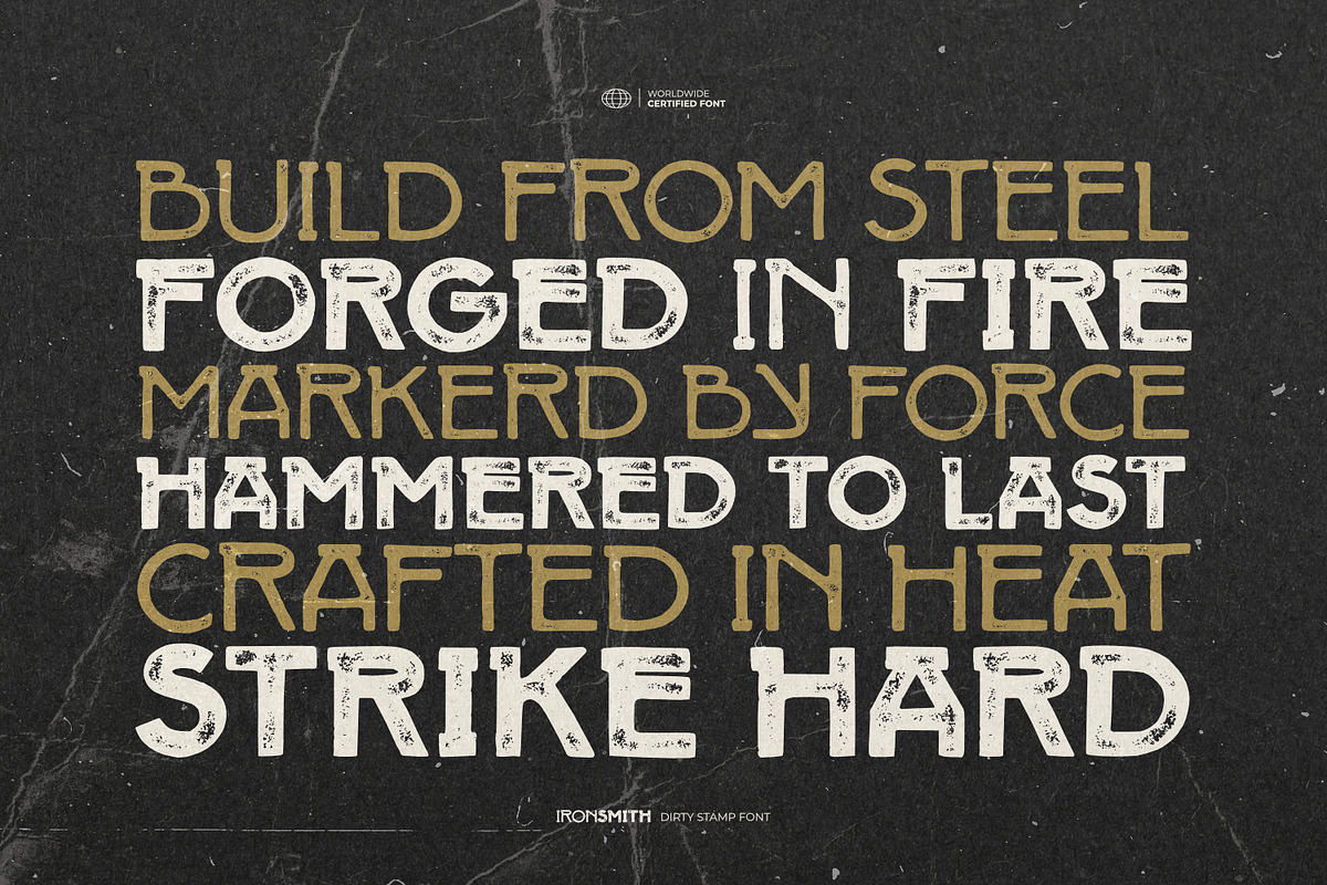 Iron Smith - Dirty Stamp Font, a Sans Serif Font by ikiiko (Photo 3 of 7)