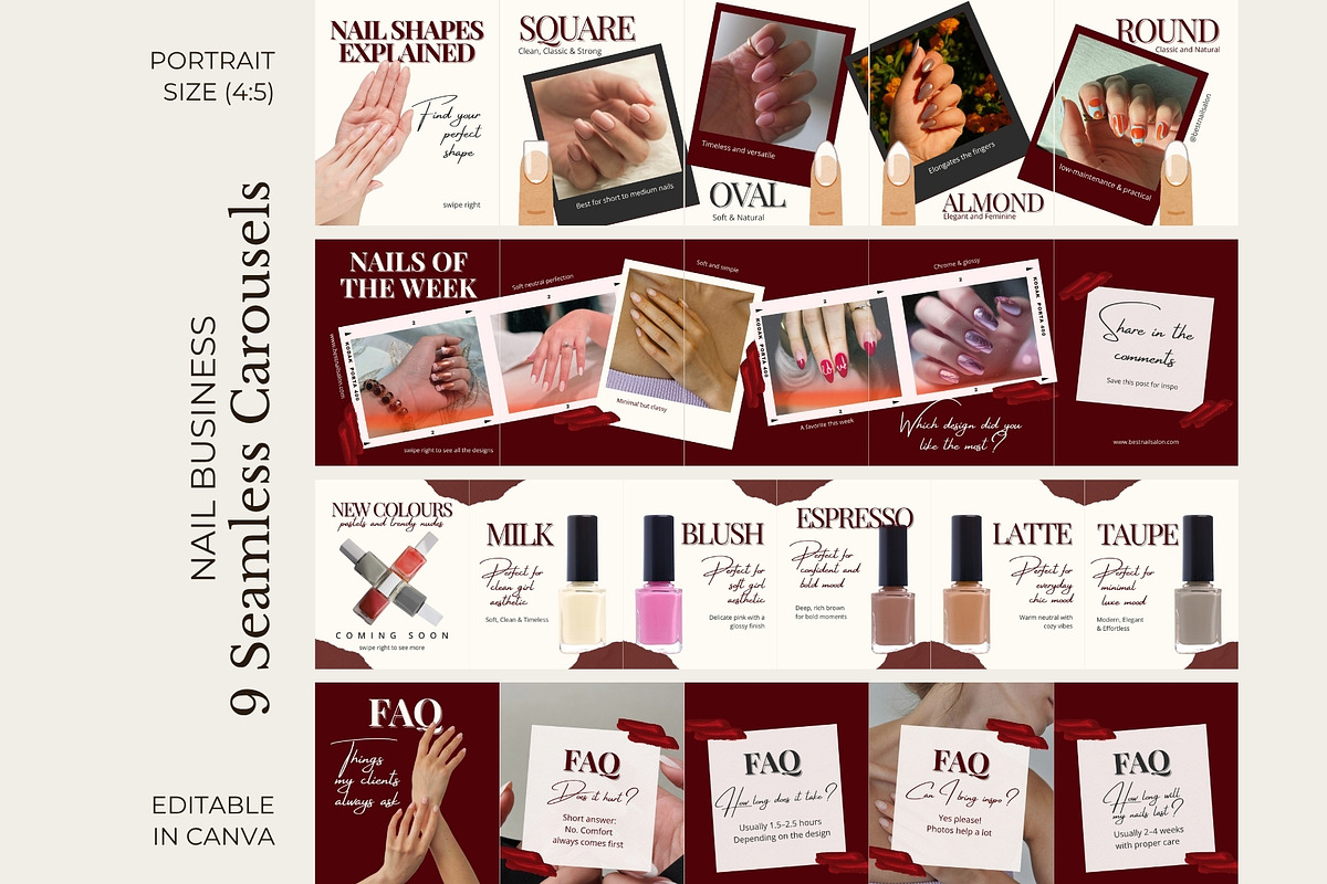 Nail Tech Instagram Carousels, a Social Media Template by Anna Design Studio (Photo 1 of 10)