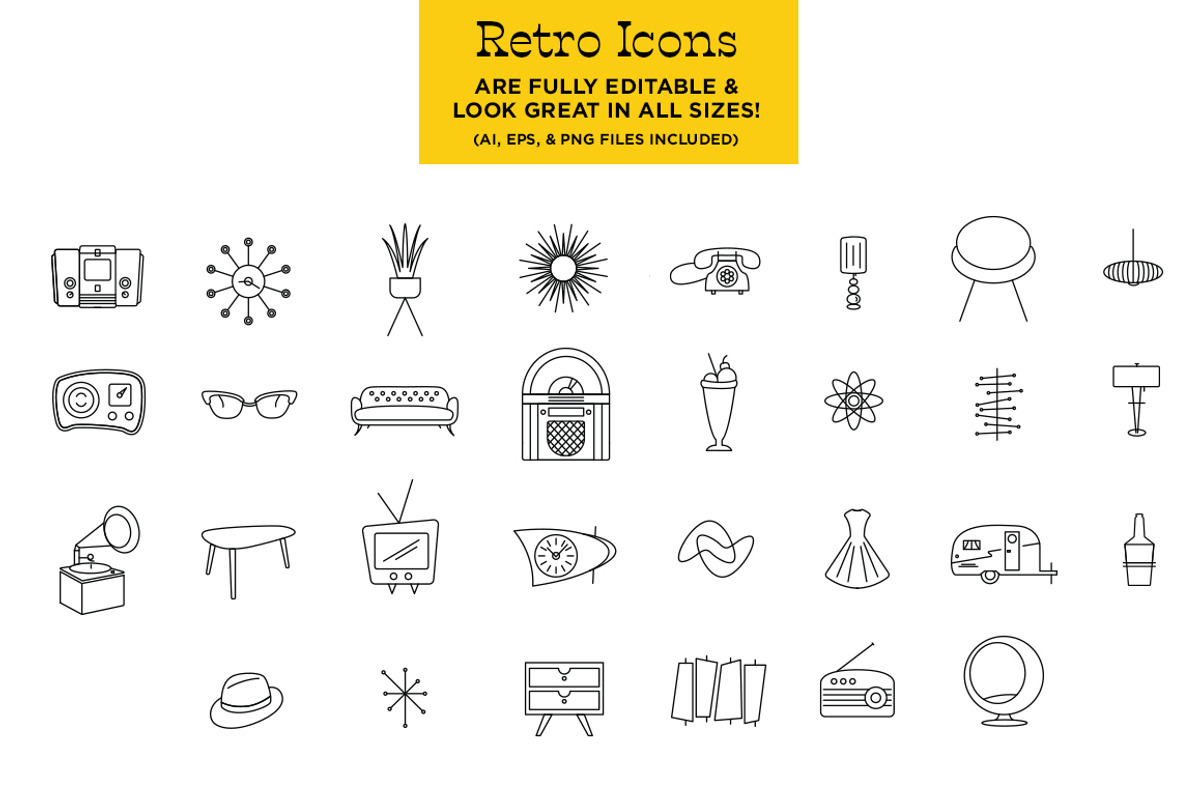 Retro Line Icons, an Outline Icon by The Goods