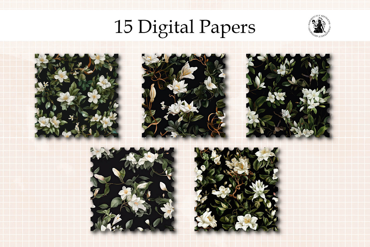 White Jasmine Seamless Pattern, a Pattern Graphic by Pawsitively Aesthetic (Photo 4 of 4)