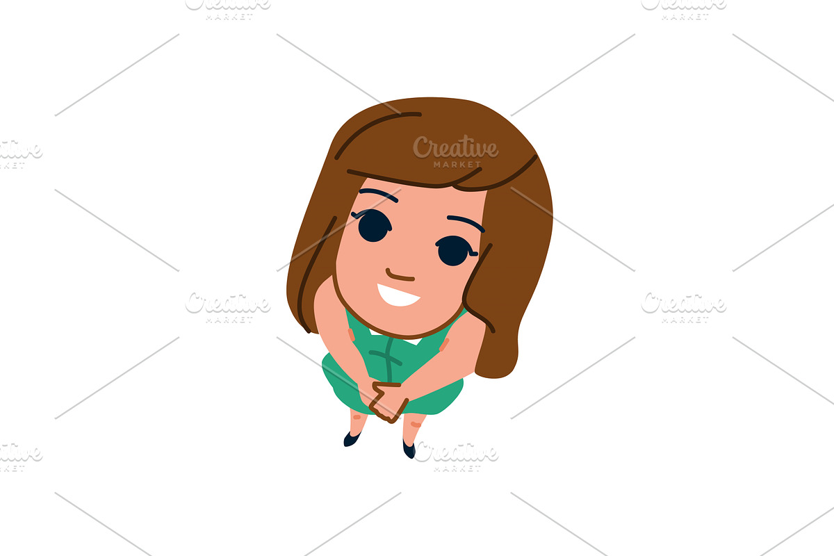 Smiling girl looking up in green, a Person Illustration by pikepicture