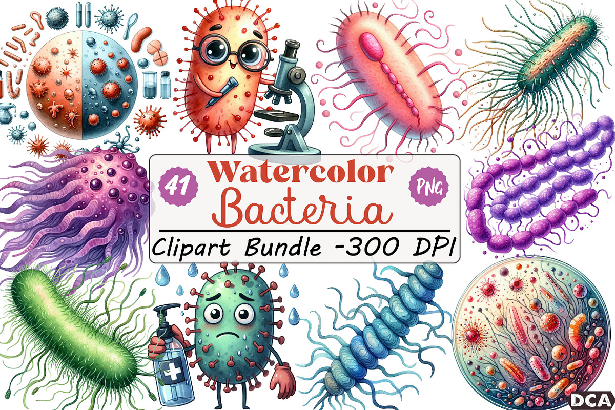 Watercolor Bacteria Clipart, an Illustration by DreamCafeArt (Photo 1 of 6)