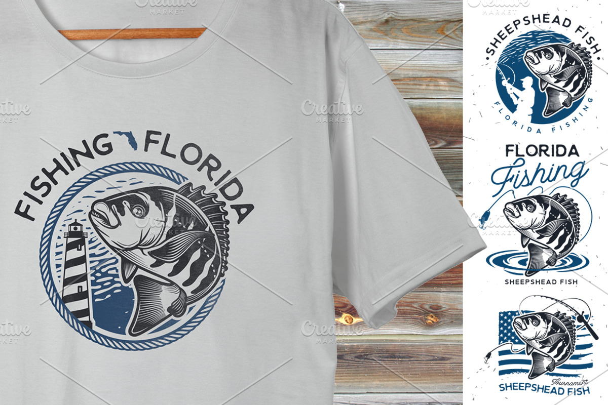 Vintage sheepshead fish emblems, an Animal Illustration by Moloko88