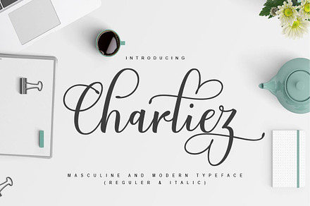Charliez Script | Reguler & Italic, a Script Font by cooldesignlab