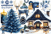 Watercolor Navy Christmas Clipart, an Illustration by Dream Creation (Thumbnail 1 of 6)