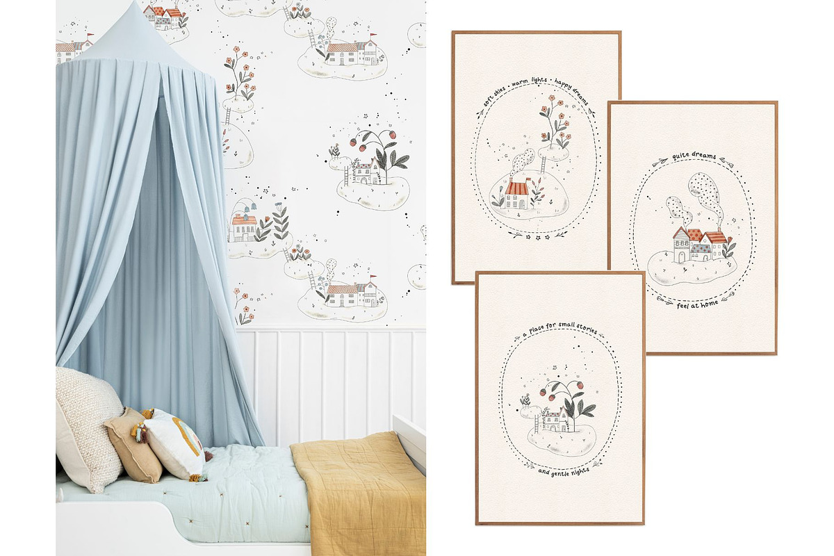 Little Houses in Cloudes Pattern, a Pattern Graphic by MouseGrey (Photo 4 of 8)