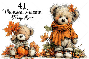 Whimsical Autumn Teddy Bear Clipart, a Seasonal Illustration by Canvas Craft