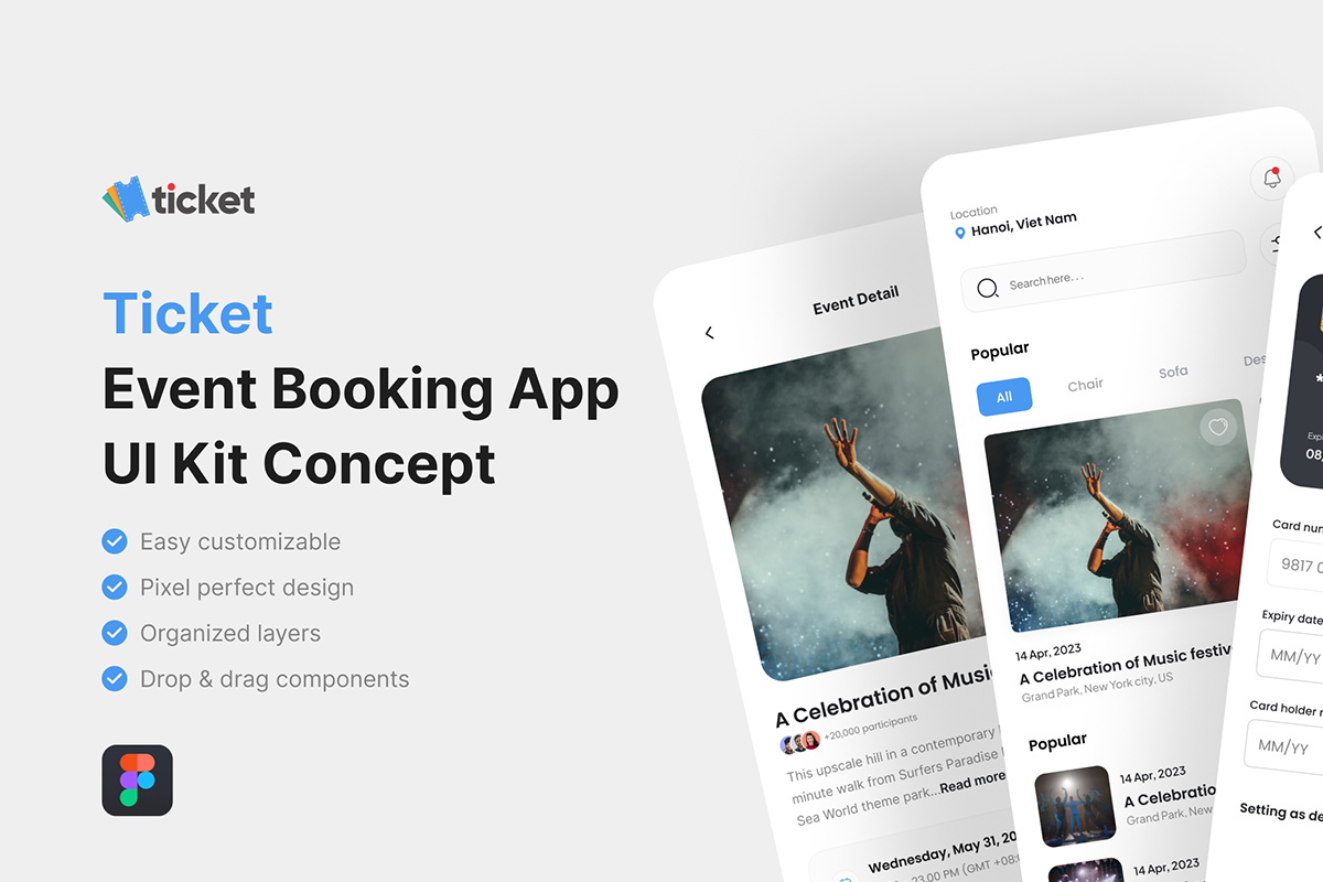 Ticket_Event Booking App UI Kit, an UI Kit Template by iDoodle Studio