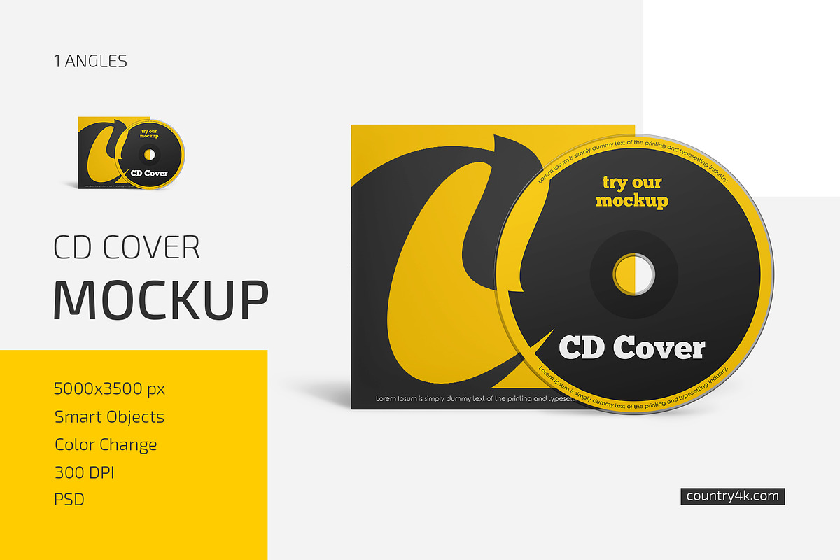 CD Cover Mockup, a Packaging Mockup by Country4k (Photo 1 of 3)