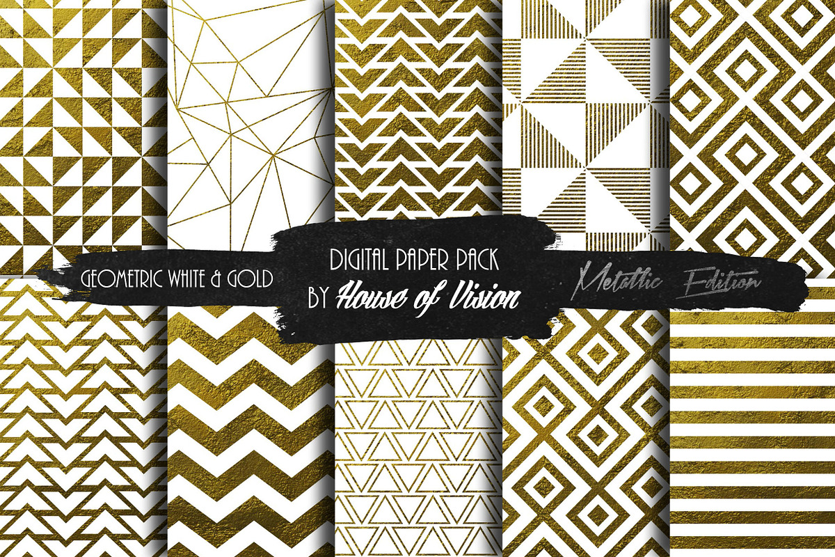 Geometric Wht and Gold Pack