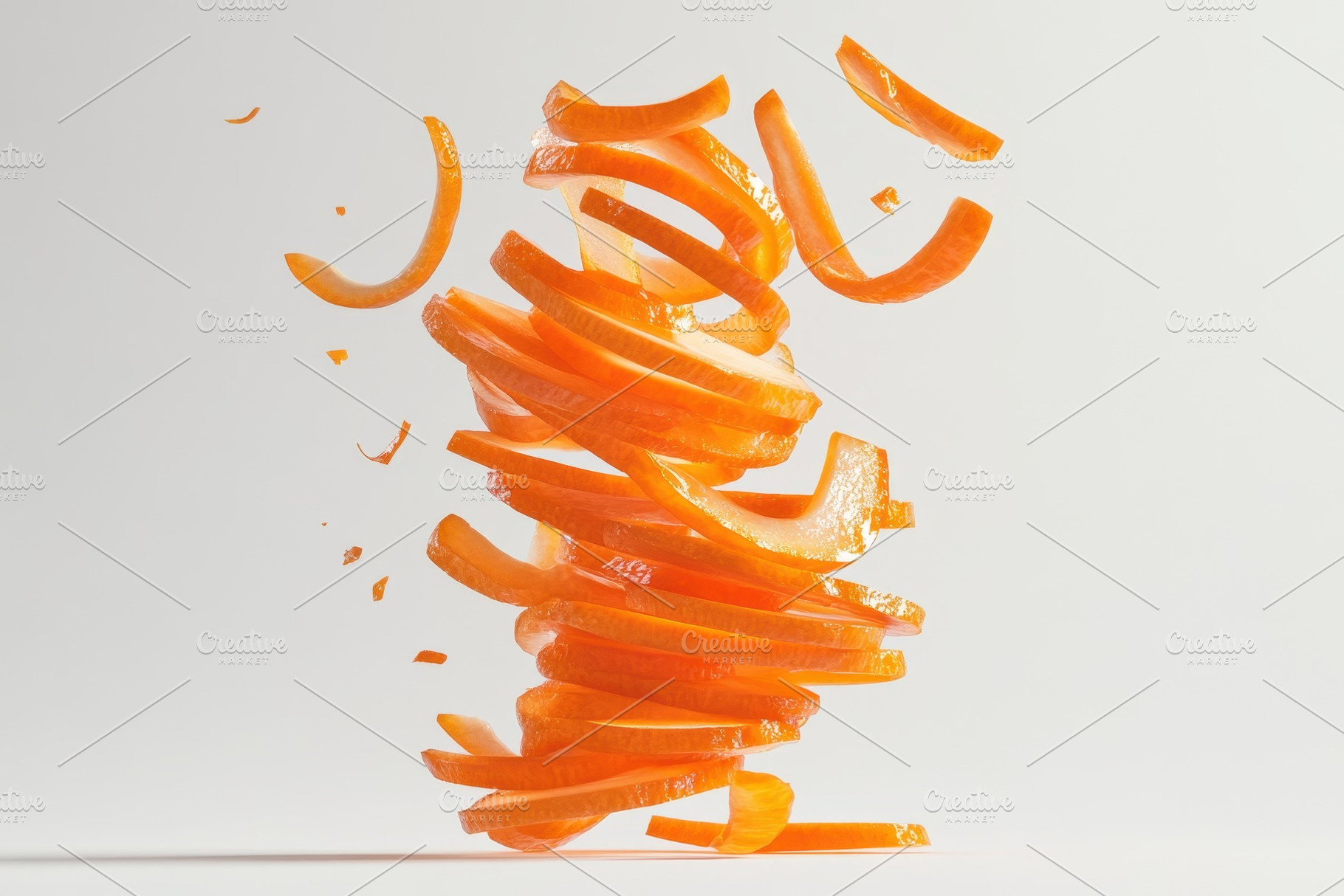 Freshly sliced carrots spiral, a Photo by Pavel_design