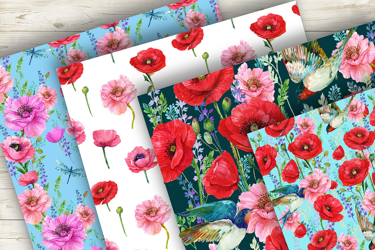 Poppies Flowers, Seamless patterns, a Wallpaper Graphic by NickMitrushov (Photo 11 of 11)
