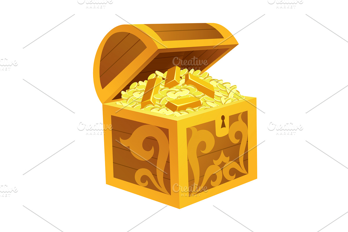 Treasure gold coins. Chest full of, an Object Illustration by the8monkey