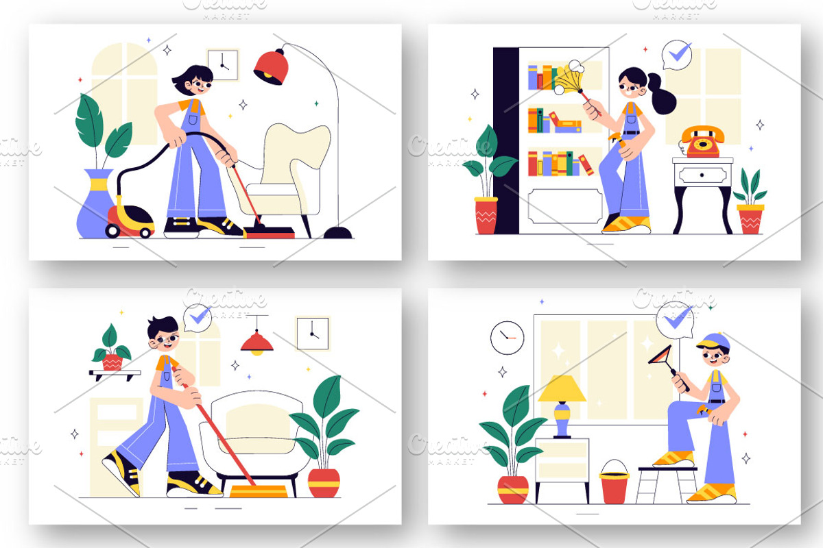 10 Home Cleaning Illustration, a Person Illustration by denayunebgt (Photo 2 of 4)