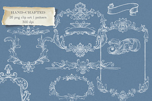 Vintage White Damask Baroque Set