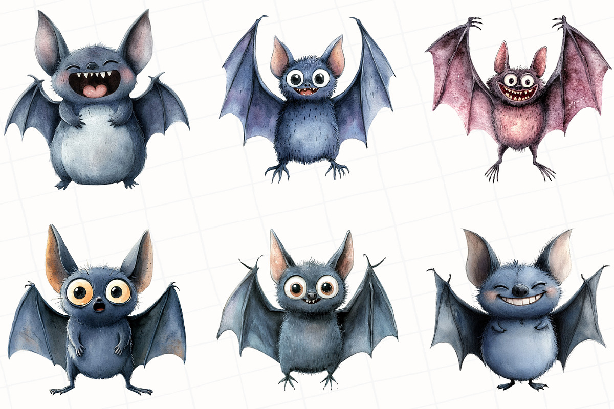 Quirky Bats Watercolor Clipart, an Illustration by OK Design (Photo 2 of 5)