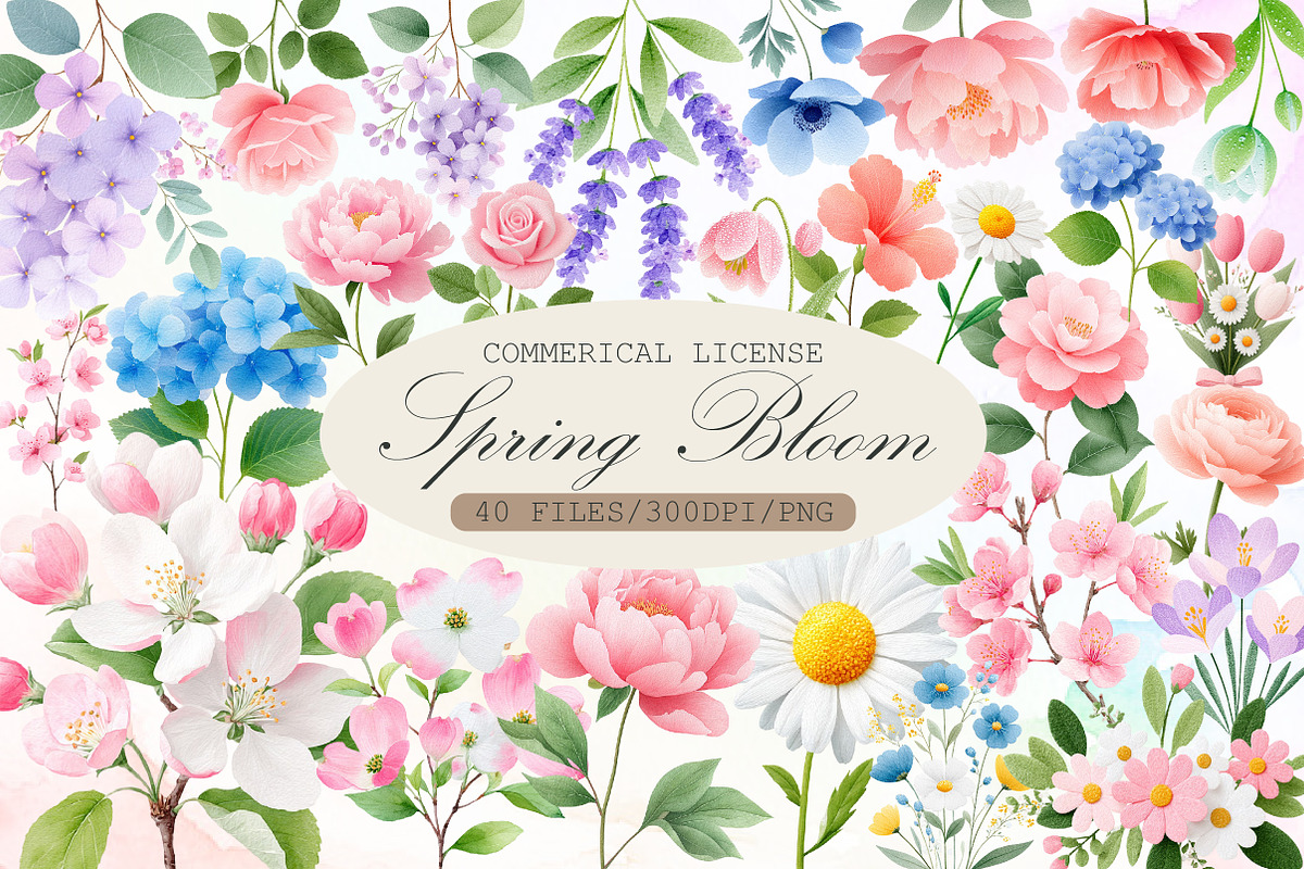 Spring Bloom Watercolor Clipart Set, an Illustration by Sublimation Artist (Photo 1 of 6)