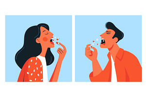 Man throws pills into mouth, an Object Illustration by Stock-Smart-Start