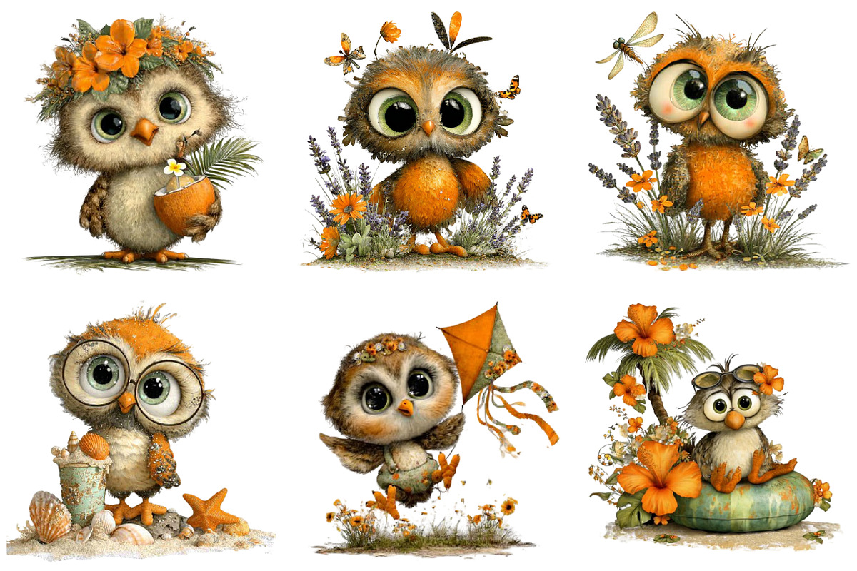 Whimsical Summer Enjoy Owl Clipart, a Seasonal Illustration by designcity5 (Photo 3 of 5)
