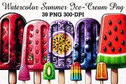 Watercolor Summer Ice-Cream Clipart, an Illustration by RobertsArt (Thumbnail 1 of 5)