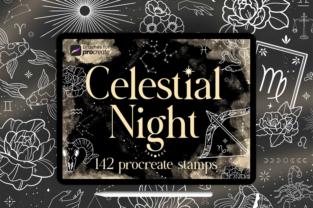 140+ procreate celestial stamps, a Brush Add-On by laura.design (Photo 1 of 8)