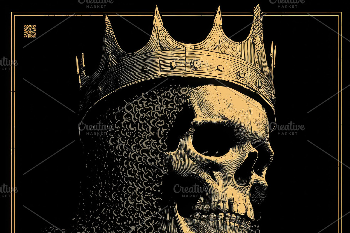 A skeletal king in armor and crown holds a red rose, symbolizing the contrast b, a Texture Graphic by Textures & Backgrounds