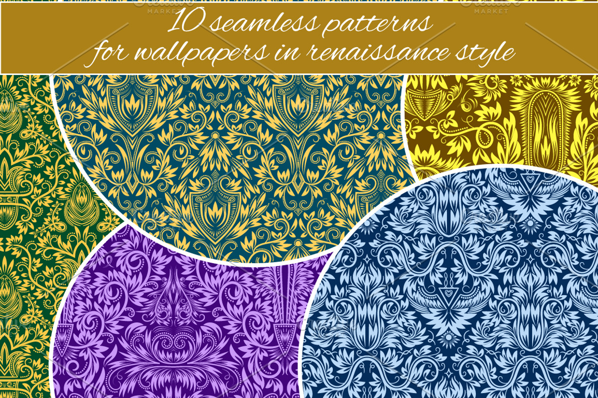 Renaissance seamless patterns set, a Pattern Graphic by Guten Tag Vector (Photo 2 of 3)